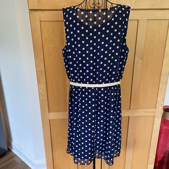 ALYX blue with white polka dots sleeveless Dress and belt size 16 - Picture 3 of 7